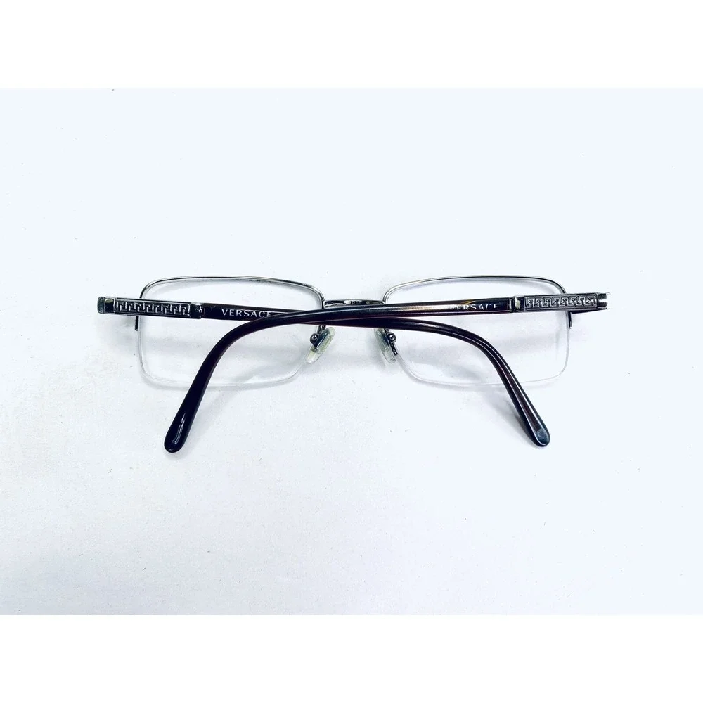Versace Silver & Brown Half Rim Rectangular Glasses Italy 50 18 135